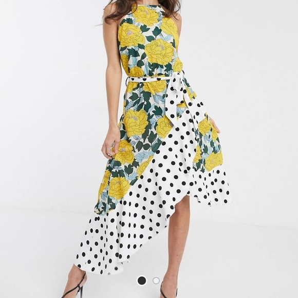 Forever U Collection Asymmetric Dress Bright Floral and Polkadot Mix - Picture 1 of 6
